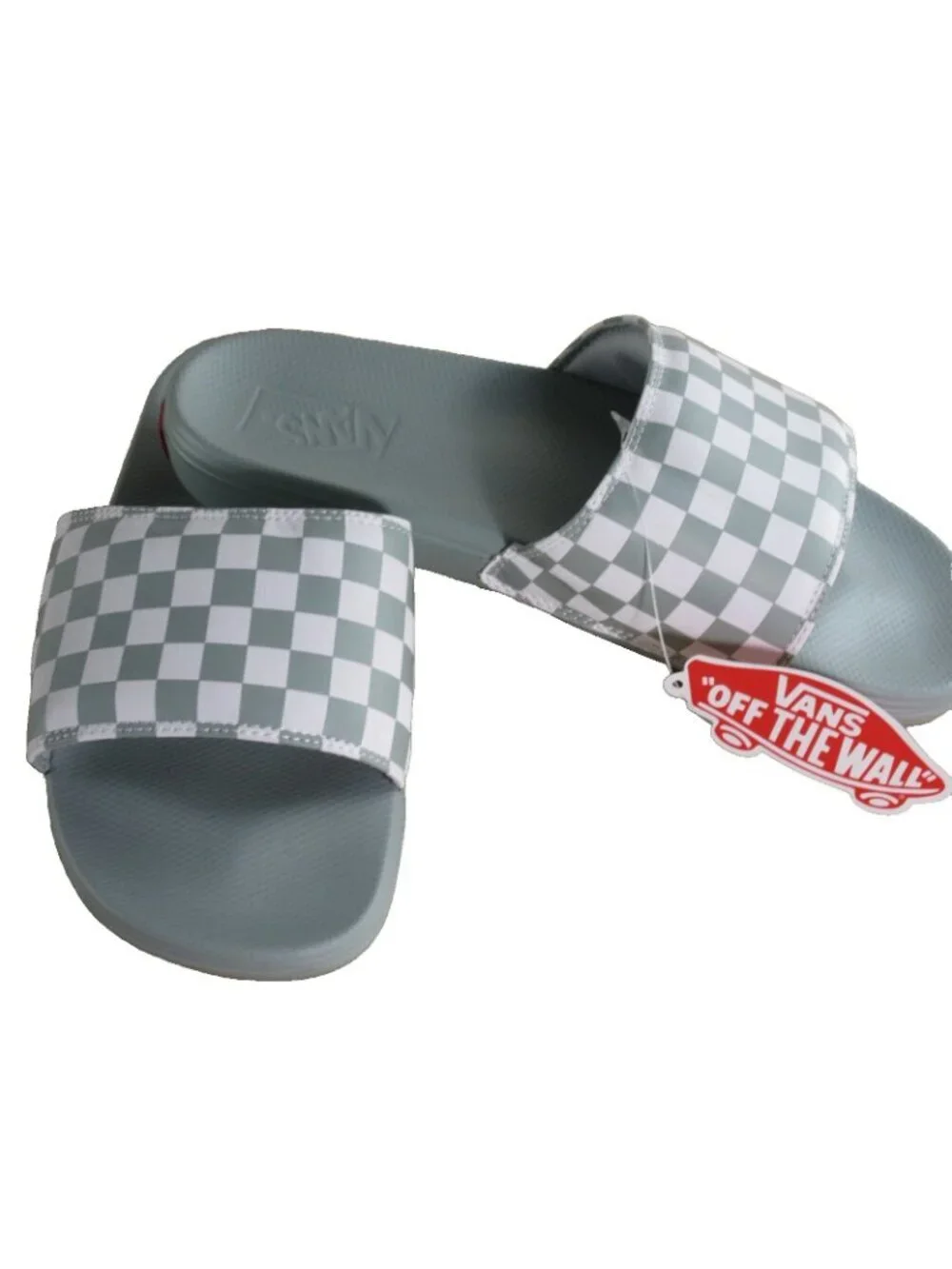 Vans Men's La Costa Checkerboard Off The Wall Slides Light Grey White Sizes NWT